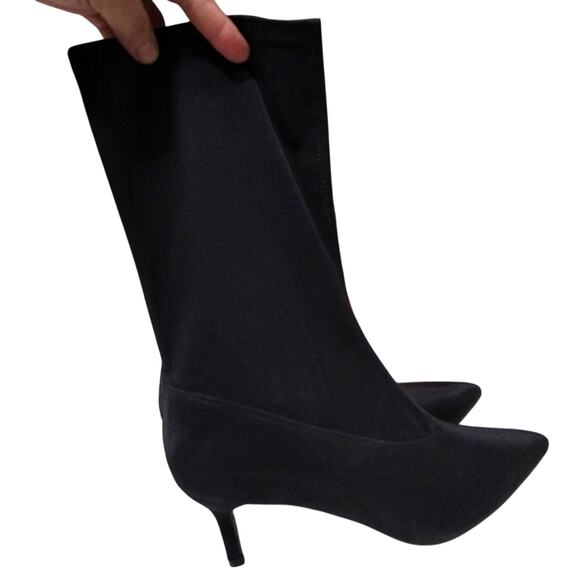 [H256] Solid Black Pointed Toe Slip On Heeled Booties - Picture 7 of 10